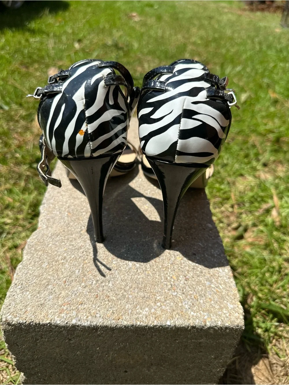 Cato Black and White Zebra-Print T-Strap Heels